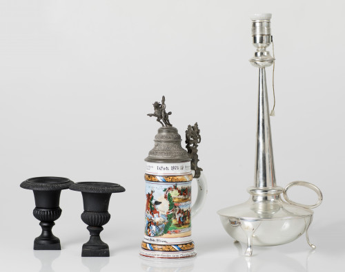 Jarra de cerveza de porcelana alemana con tapa de peltre, p