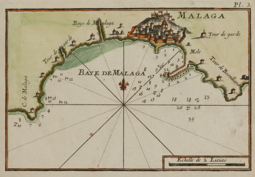 JOSEPH ROUX, "Vista y carta náutica de Málaga y su bahía"