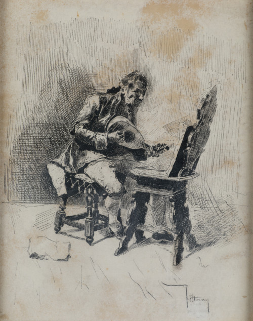 MARIANO FORTUNY Y MARSAL, "El guitarrista", Grabado