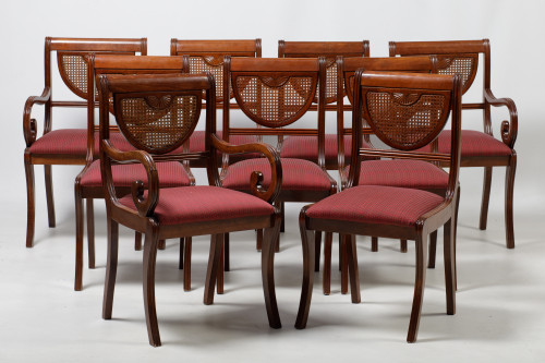 Seis sillas y tres butacas de estilo Sheraton, S. XX