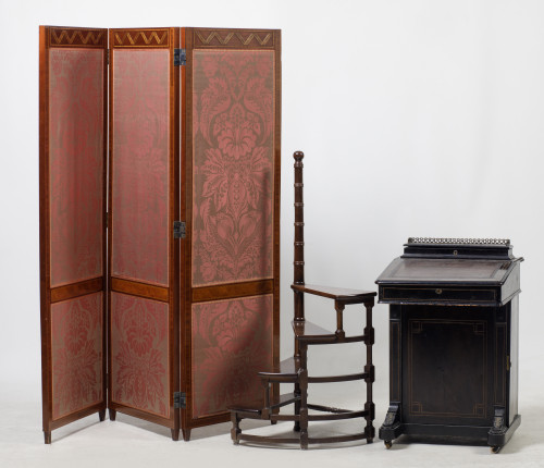 Escalera de biblioteca de madera teñída, S. XX