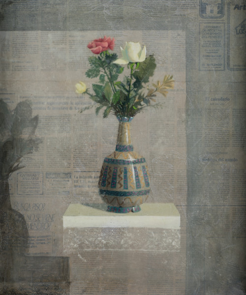 FRANCISCO GARCÍA ABUJA, "Bodegón", Encaustica y collage sob