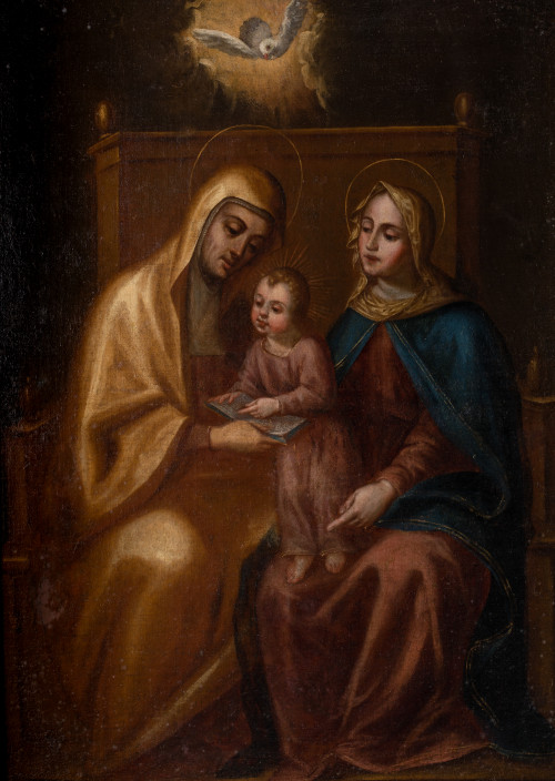 ESCUELA GRANADINA, "Santa Ana, la Virgen y el Niño", Óleo s
