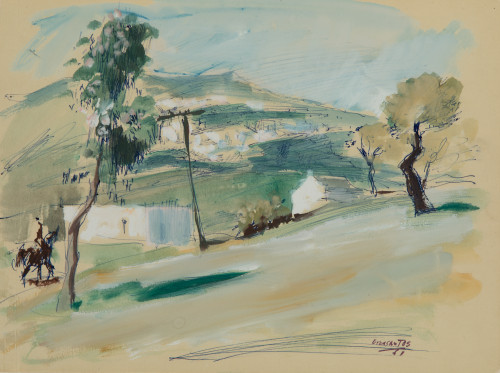 JULIÁN GRAU SANTOS, "Paisaje", 1961, Tintas y gouache sobre