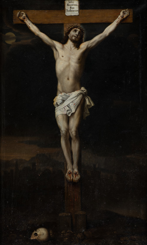 ESCUELA ESPAÑOLA, "Cristo crucificado", Óleo sobre lienzo
