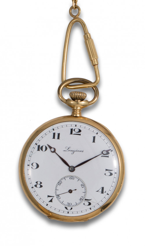 RELOJ DE BOLSILLO LEPENE LONGINES EN ORO CON LEONTINA