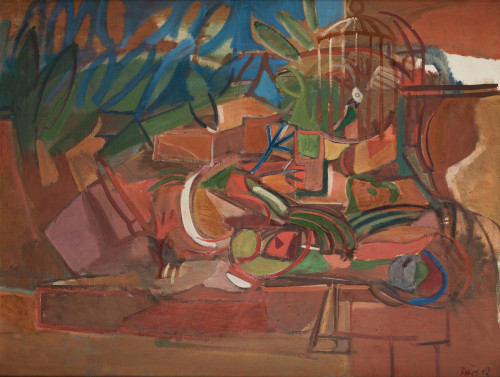 FRANCISCO BORES, "Nature morte avec oiseaux et cage", 1932,