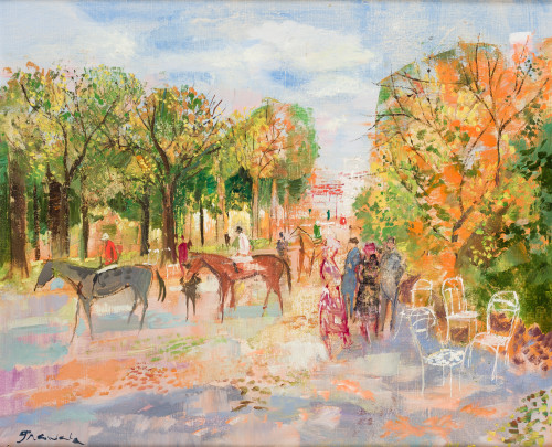 EMILIO GRAU SALA, "Paddock", 1970, Óleo sobre lienzo