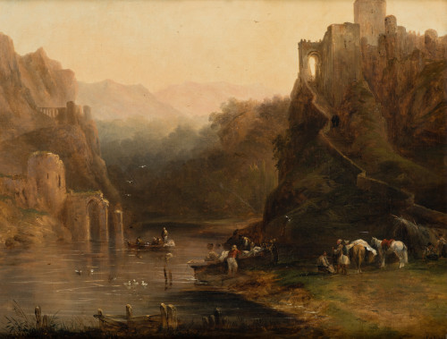 JENARO PÉREZ VILLAAMIL, "Paisaje con contrabandistas", Óleo