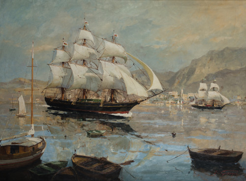 SIMON VAN GELDEREN , "Veleros y barcas en la costa"