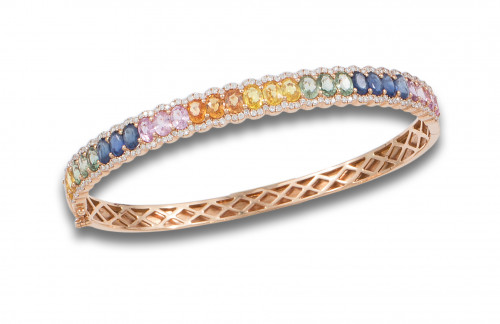 PULSERA DE ZAFIROS DE COLORES, DIAMANTES, EN ORO ROSA