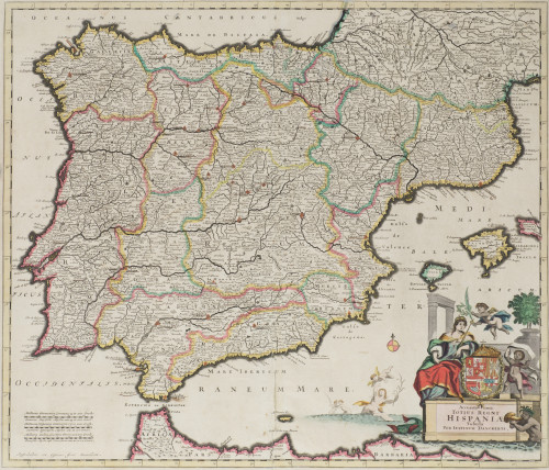 JUSTUS DANCKERTS, "Mapa del Reino de España", Grabado al co