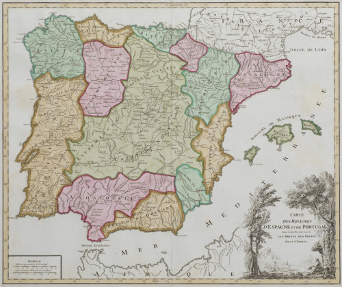 GILLES ROBERT DE VAUGONDY, "Mapa de postas de la Península 
