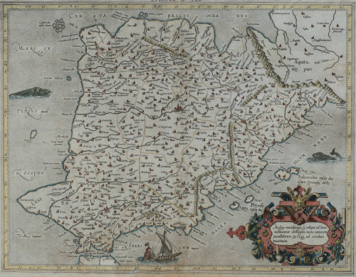 GERHARD MERCATOR, "Mapa ptolemaico de Hispania", Grabado co