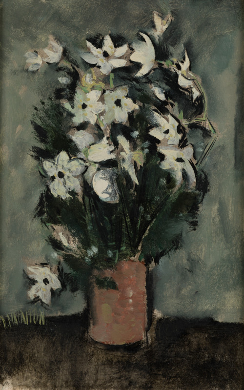 RICARDO MACARRÓN , "Jarrón con flores", Óleo sobre cartón