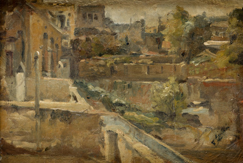 FRANCISCO GIMENO ARASA, "Paisaje urbano", Óleo sobre lienzo