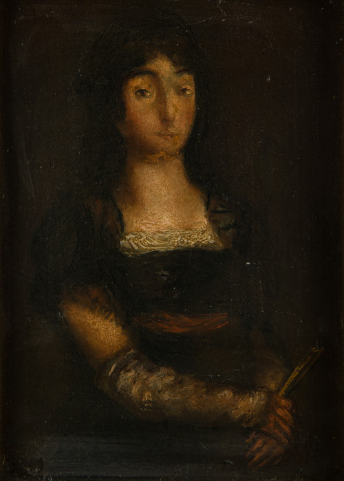 ESCUELA ESPAÑOLA, "Retrato de dama", Óleo sobre hojalata