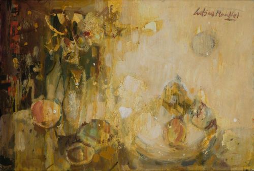 JUAN GUTIERREZ MONTIEL, "Bodegón lírico", Óleo sobre cartón