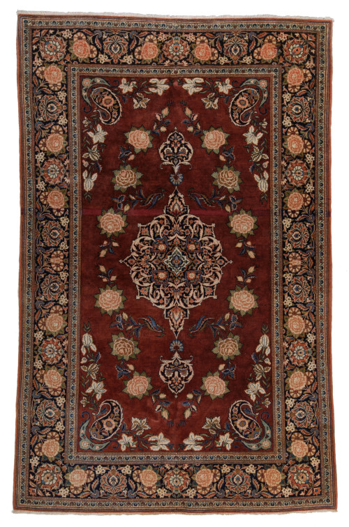 Alfombra persa Kashan-natanz de lana anudada a mano, S. XX