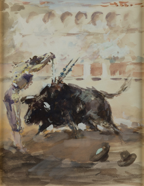 ANTONIO CASERO, "Tercio de banderillas", Gouache sobre pape