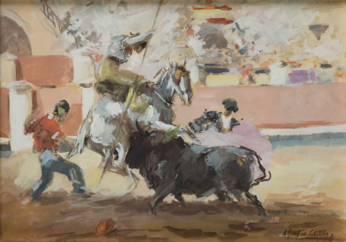 ANTONIO CASERO, "Picando al toro", 1933, Gouache sobre pape