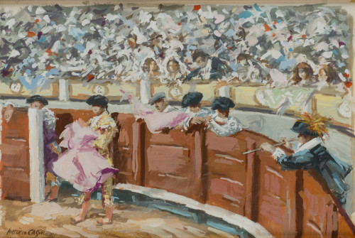 ANTONIO CASERO, "En el tendido", Gouache sobre papel 