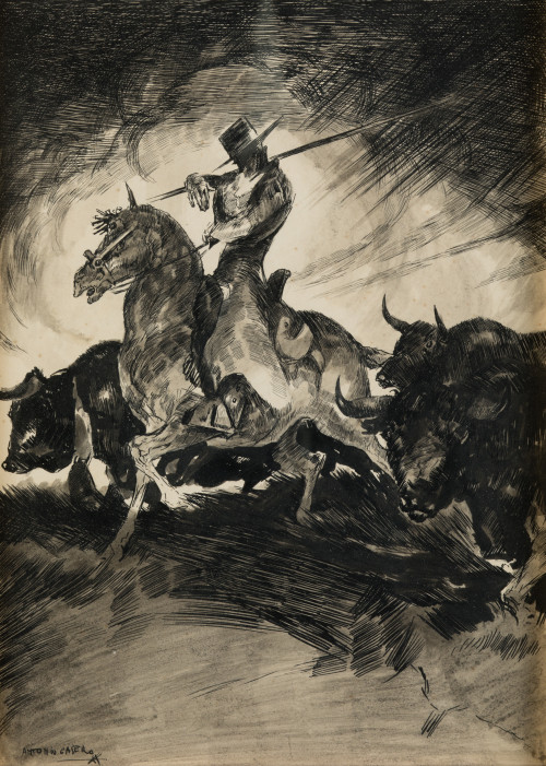 ANTONIO CASERO, "Mayoral", Tinta y aguada sobre papel