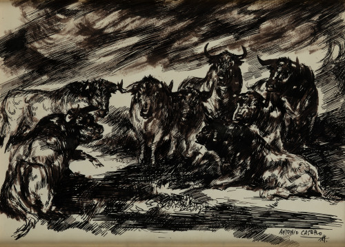 ANTONIO CASERO, "Toros", Tintas sobre papel
