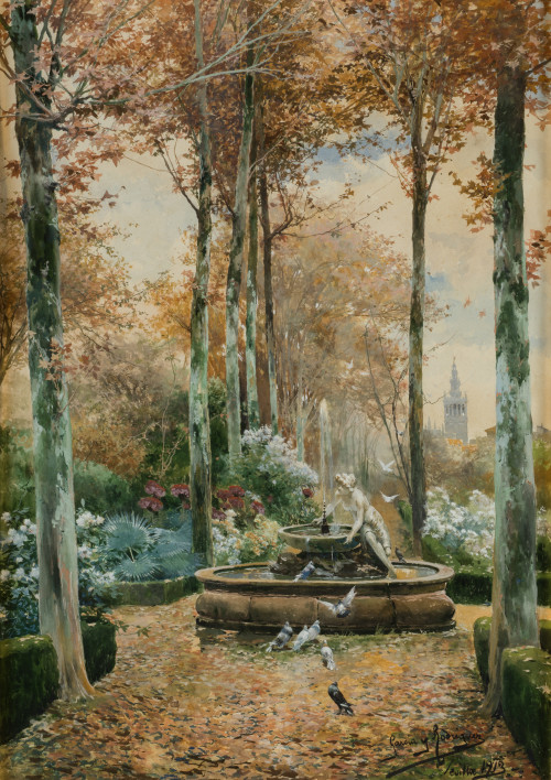 MANUEL GARCÍA Y RODRÍGUEZ, "Jardín de Sevilla", 1913, Acuar