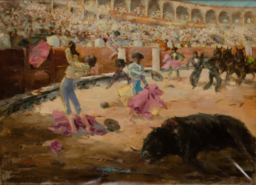 ANTONIO CASERO, "En la plaza", Óleo sobre lienzo