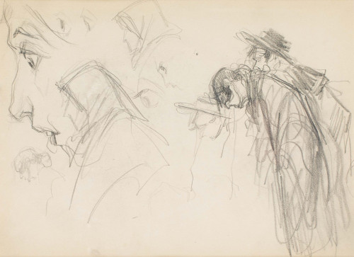 MANUEL RUIZ GUERRERO, "Boceto de rostro y personajes", Graf