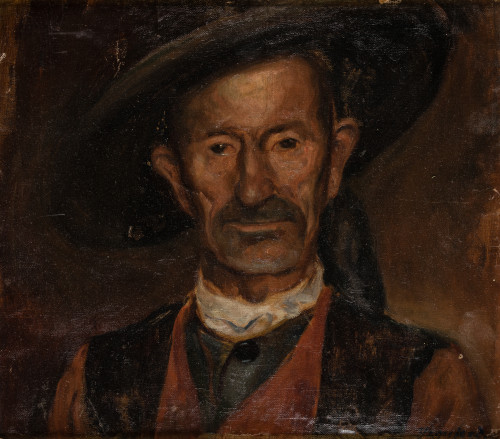 ESCUELA ESPAÑOLA, "Personaje popular", Óleo sobre cartón en