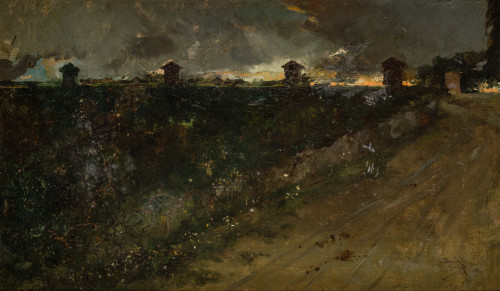 SALVADOR SÁNCHEZ BARBUDO, "Incendio en Roma", Óleo sobre li