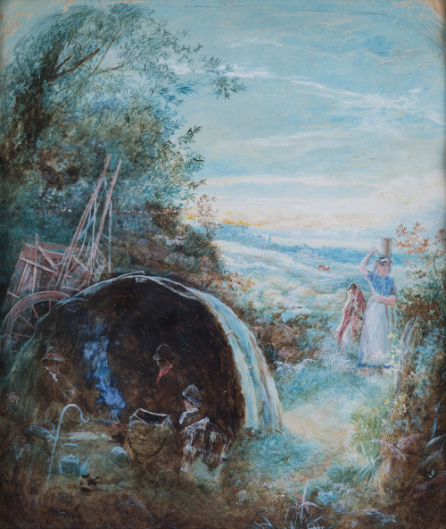 ESCUELA INGLESA, "Paisajes con campesinos", 1870