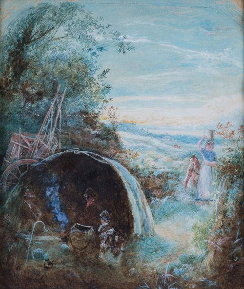 ESCUELA INGLESA, "Paisajes con campesinos", 1870, Pareja de