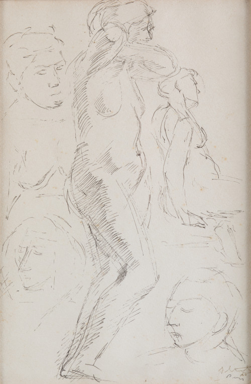 JUAN  MARTÍN, "Figuras", 1956, Tinta sobre papel