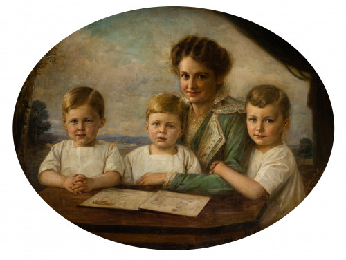 ESCUELA ALEMANA, "Retrato de familia", 1917, Óleo sobre car