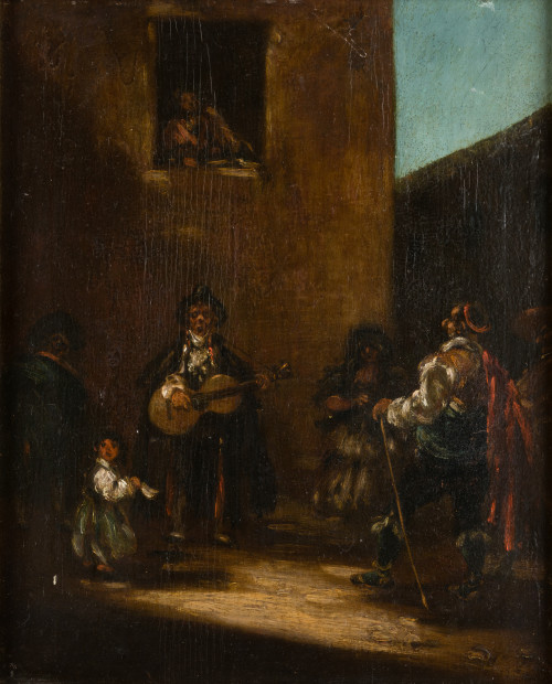 EUGENIO LUCAS VILLAAMIL, "Coplas de ciego", Óleo sobre tabl