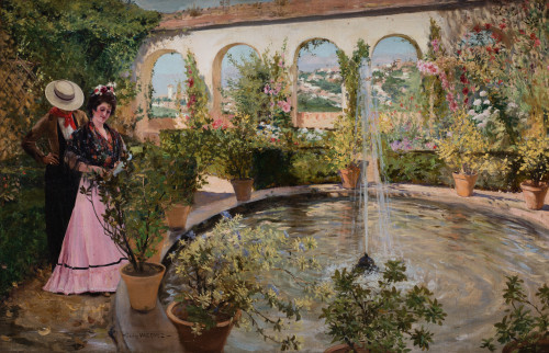 CARLOS VAZQUEZ, "Pareja andaluza en un jardín granadino", 1