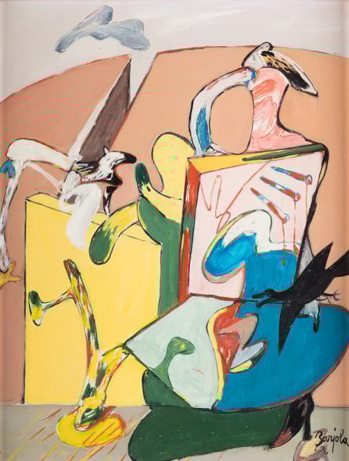 JUAN BARJOLA, "Composición", Óleo sobre tablex