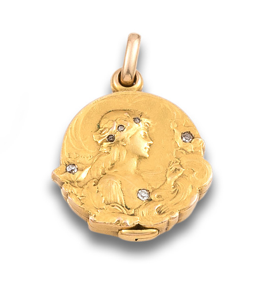 COLGANTE ART NOUVEAU PORTAFOTOS DE ORO AMARILLO Y DIAMANTES