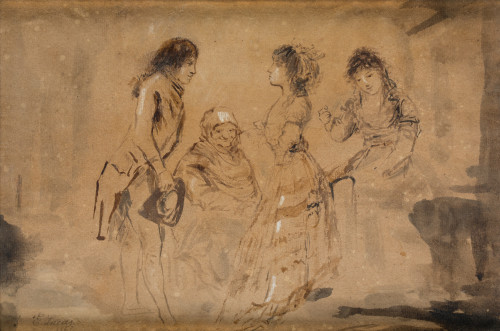 EUGENIO LUCAS VELÁZQUEZ, "Galanteo", 1862, Tintas sobre pap