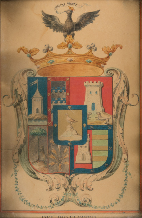ESCUELA ESPAÑOLA, "Escudo heráldico del Rio Florido", Gouac