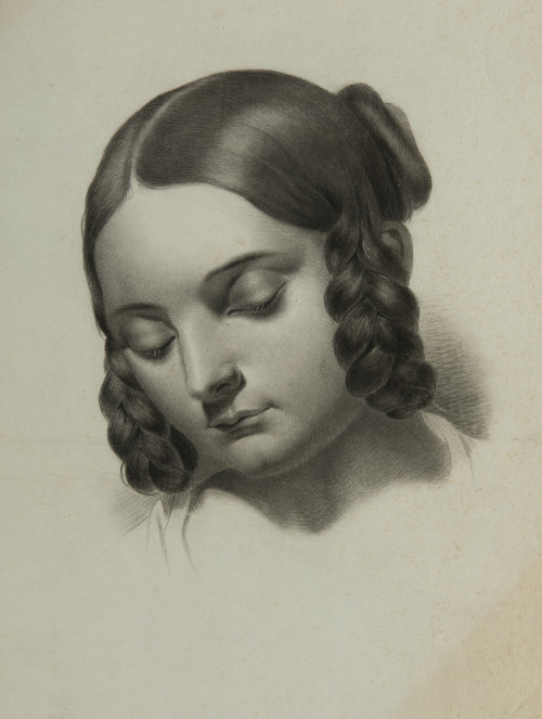 ESCUELA ESPAÑOLA, "Rostros femeninos", Carboncillo y lápiz 