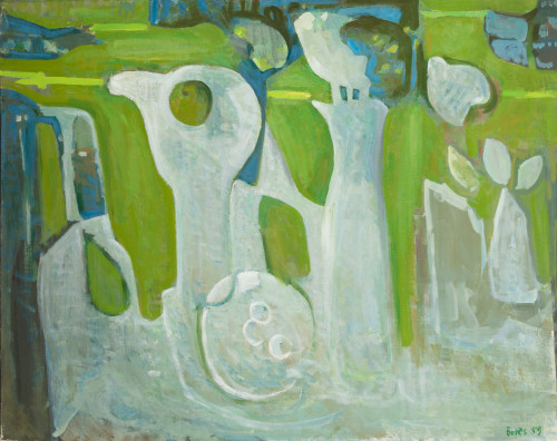 FRANCISCO BORES, "Composition en vert et blanc", 1959, Óleo