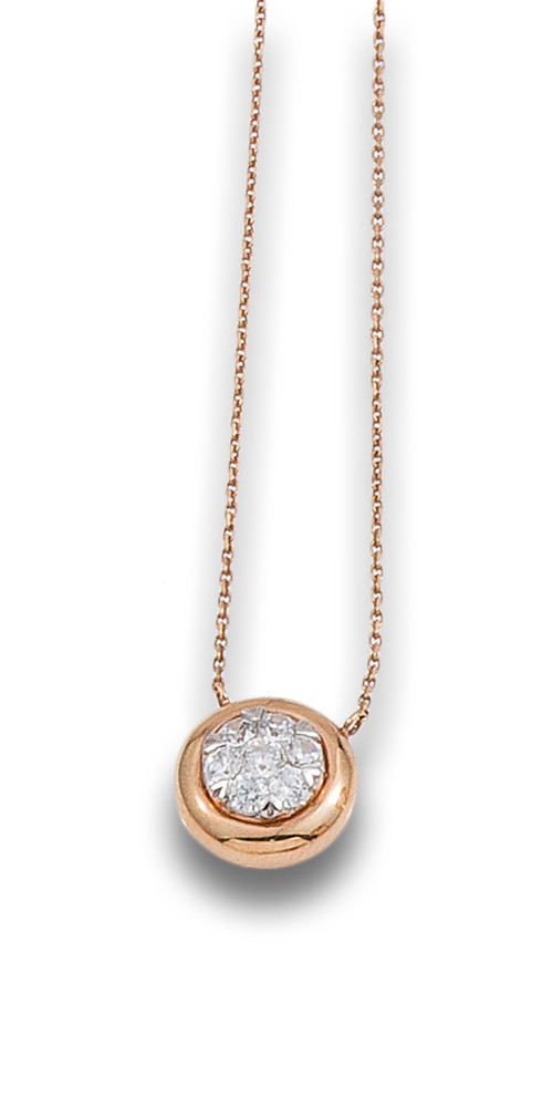 COLGANTE ROSETÓN DE DIAMANTES, EN ORO ROSA CON CADENITA