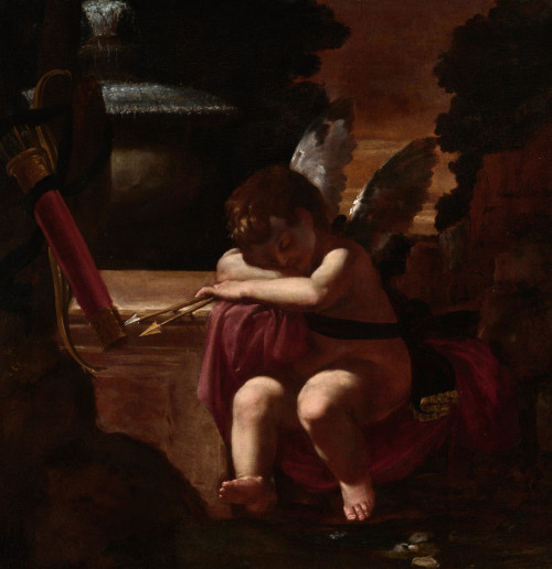 PIER FRANCESCO MOLA, "Cupido adormecido", Óleo sobre lienzo.