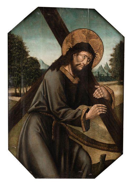 ESCUELA BURGALESA , "Cristo con la cruz a cuestas", Óleo so