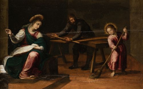 ESCUELA ESPAÑOLA, "El taller de Nazaret" y "Comida de Jesús