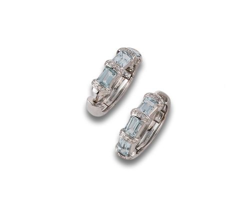 PENDIENTES CRIOLLAS DE DIAMANTES Y AGUAMARINAS, EN ORO BLAN